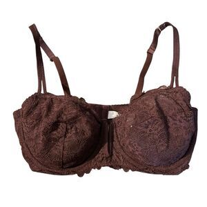 Auden Signature Smooth Lace Sheer Unlined Underwire Balconette Bra 36D Plum